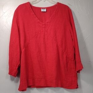 California Threads Red Linen Pull-on V-Neck Tunic Women's Size XXL